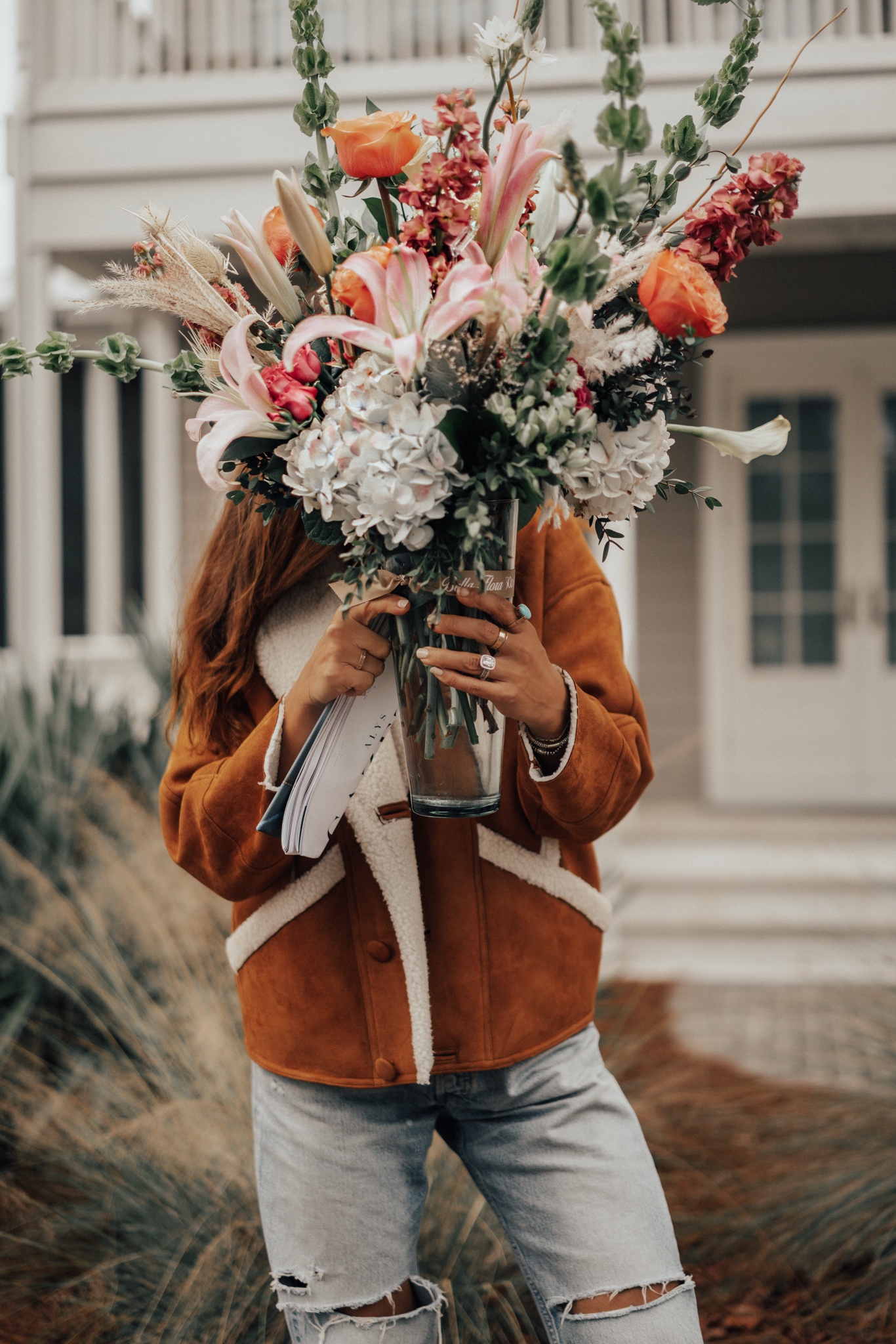 flower shearling jacket